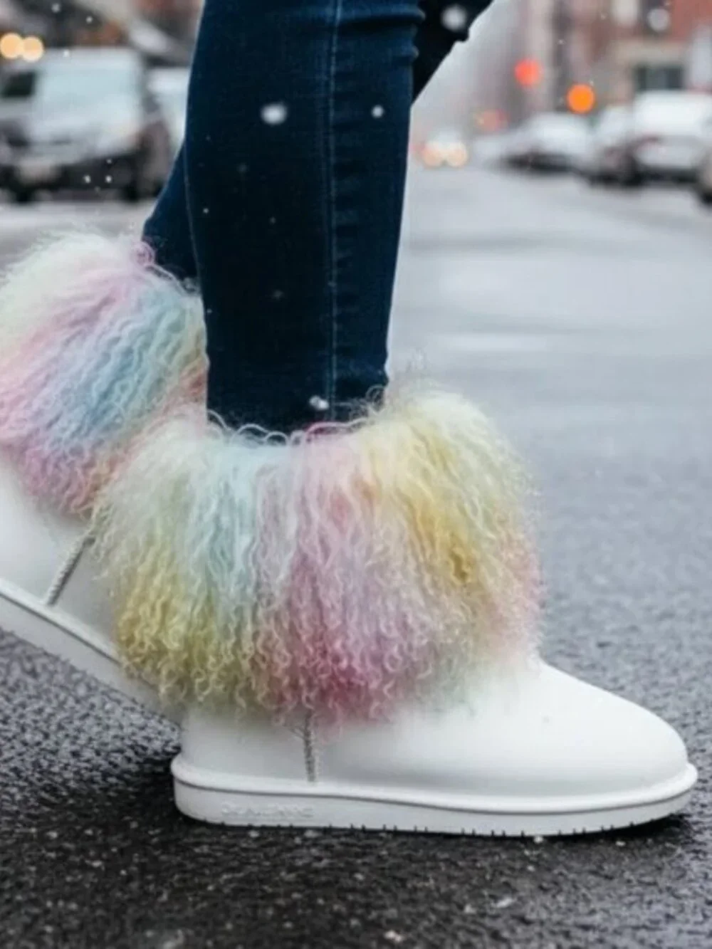 Bearpaw Boo Rainbow Tie-dye Shearling Curly Lamb Fur Boho Sherpa Boots 9 NEW